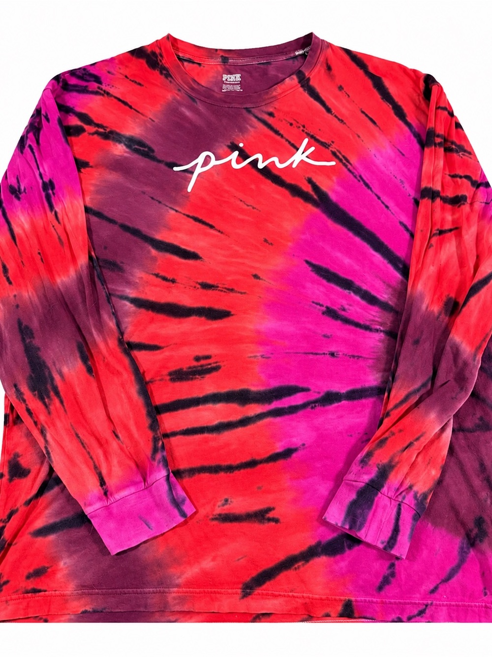 Victoriaās Secret PINK Tie Dye Long Sleeve Shirt XL Pink Red Purple Black